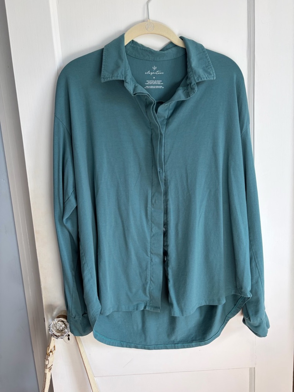 Elevation Teal Button-Front Blouse - Relaxed Long Sleeve